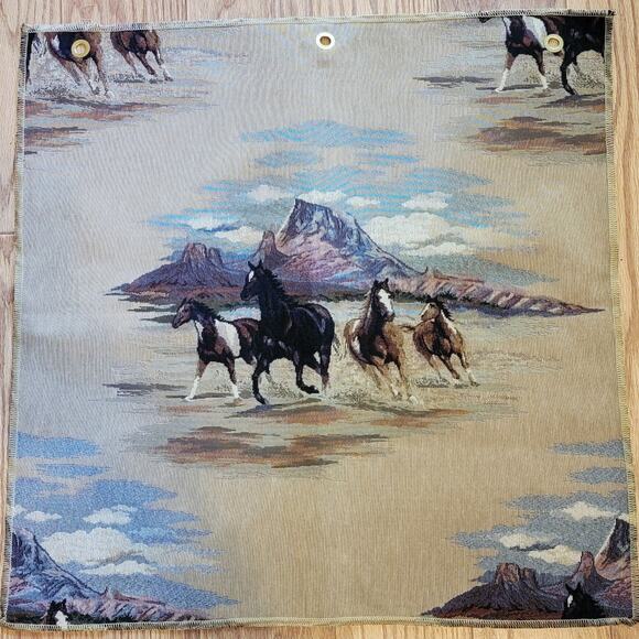 VTG 27x27 Tapestry Fabric Sample LaCrosse Furniture Co Country Horses Running - Picture 2 of 5